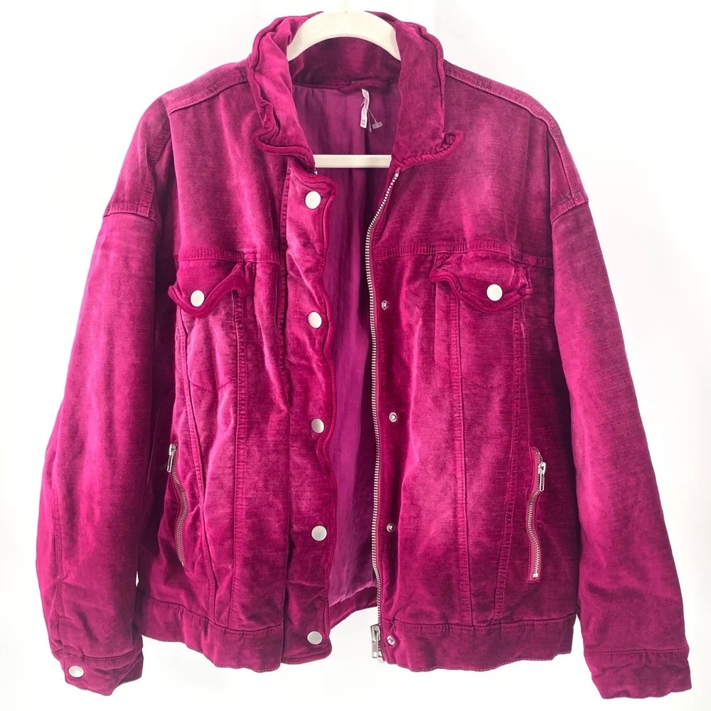Free People Magenta Velvet Bomber Jacket - Picture 10 of 16